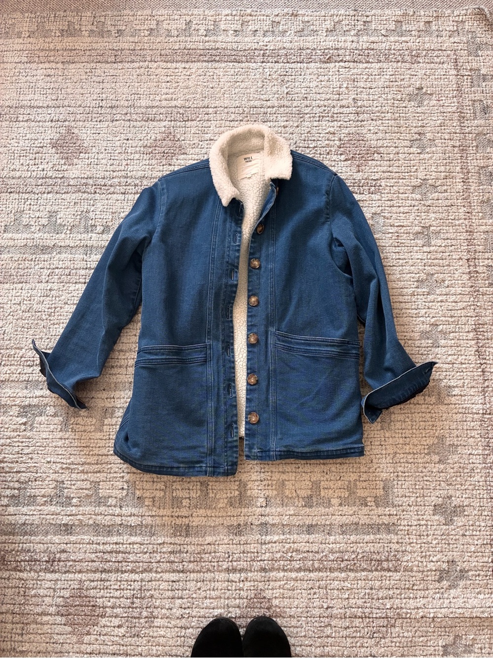 RARE Sezane Will Denim Jacket Indigo faux sheepskin/sherpa lining, size small